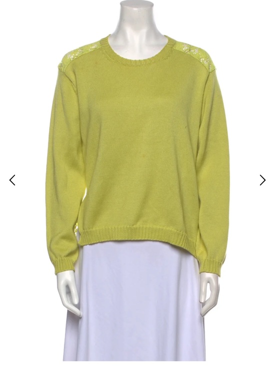 Valentino Sweaters - Valentino Lime Green Crewneck Sweater with Embellished Shoulders
